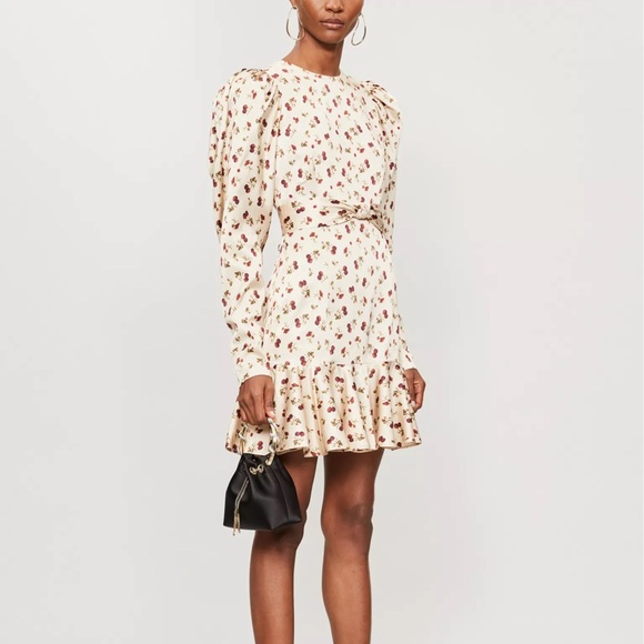 Rotate Shelly Dress Berry Stretch Satin Ruffle Flared Mini Sz 4 - Picture 12 of 12